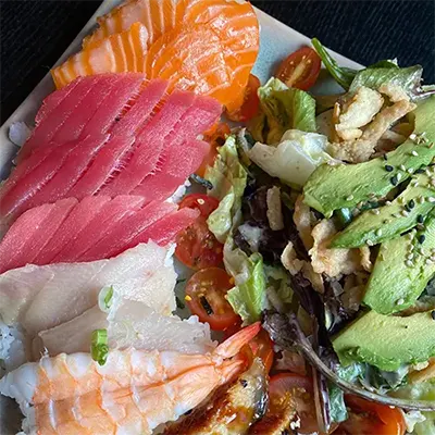 Close-up of fresh sashimi at San Thai Asian Bistro